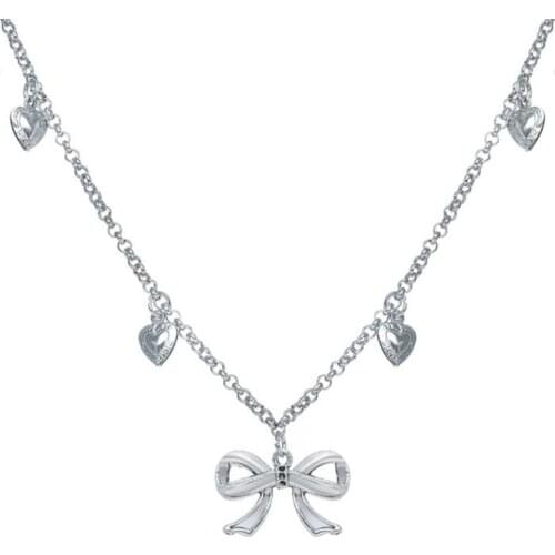 Bowknot Love Letter Pendant Necklace for Women Trendy Clavicle Link Chain Necklace for Women Aesthetic Statement Jewelry Gift