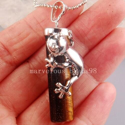 Free shipping Fashion Jewelry Tigers Eye Frog hold column Women MenPendant Bead with chain MC3869