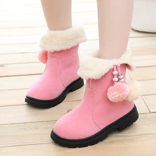 Fashion Hairy Kid Mid Boot For Children Plush Warm Winter Shoes Princess Girl Suede Boots 2020 3 4 5 6 7 8 9 10 11 12 Year Old