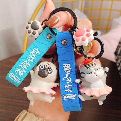 Lovely Dancing Cats Kitty Dogs Couples Keychain Key Chain Women Rubber Trinkle Key Ring Chains Car Bag Charm For Girl Boy D803