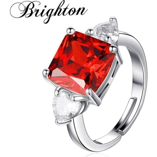 Brighton 2021 Bijoux Green Yellow Color Square Heart CZ Finger Rings For Women Adjustable Wedding Party Luxury Jewelry Gift New