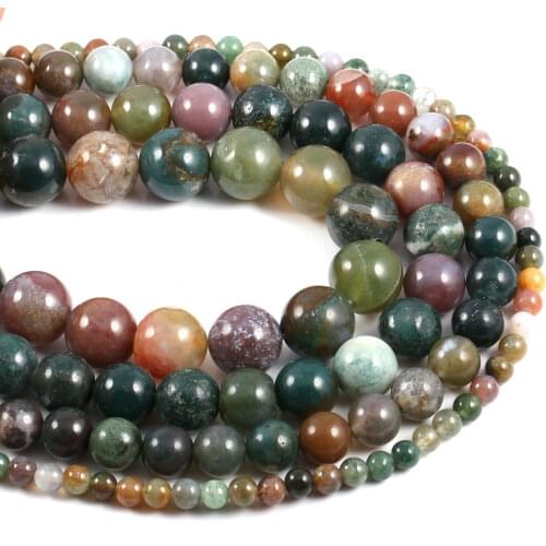 Natural stone beads Indian Agat Stone 4/6/8/10/12mm Round Ball loose beads for Jewelry Making Necklace DIY Bracelets Accessories