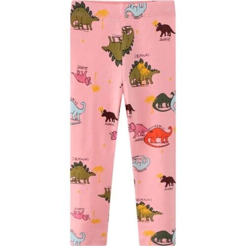 Jumping Meters Childrens Girls Leggings Pants Dinosaurs Print Fashion Pink Kids Girls Pencil Pants Skinny Toddler Trousers
