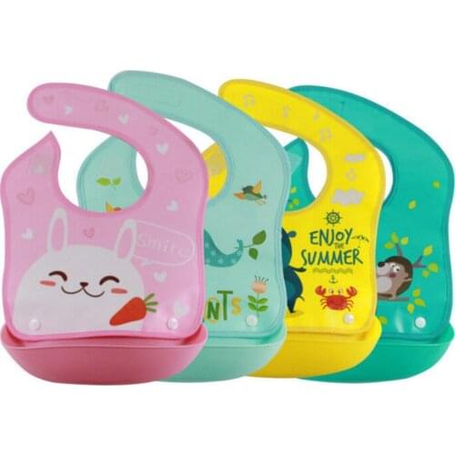 Baby Bibs Waterproof Baby Boys Girls Silicone Feeding Food Catcher Cute Cartoon Baby Bibs Apron