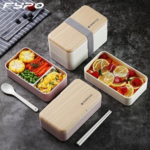 Fypo Microwave Double Layer Lunch Box Wooden Bento Box Portable with compartments Container Box BPA Free Thermal lunch box