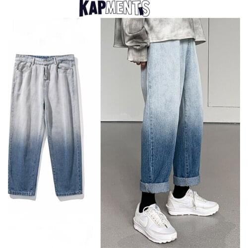 KAPMENTS Men Korean Streetwear Tie Dye Baggy Jeans 2021 Spring Cargo Pants Mens Fashion Vintage Denim Joggers Male Blue Trousers