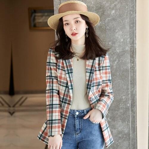 Elegant Plaid Autumn Winter Formal Blazers Jackets Coat for Women OL Styles High Quality Fabric Outwear Tops Blaser Clothes