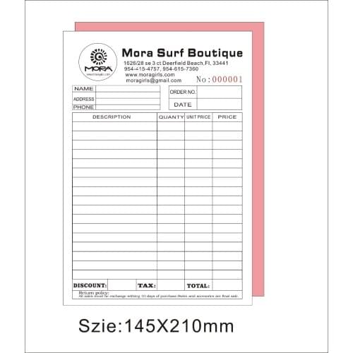 Custom print A5 50pcs two copy invoice book ,free shipping by fedex to USA