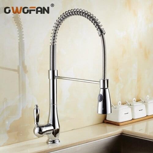 Kitchen Faucet Chrome Brass Faucets for Kitchen Sink Single Lever Pull Out Spring Spout Mixers Hot And Cold Water Tap N22-105