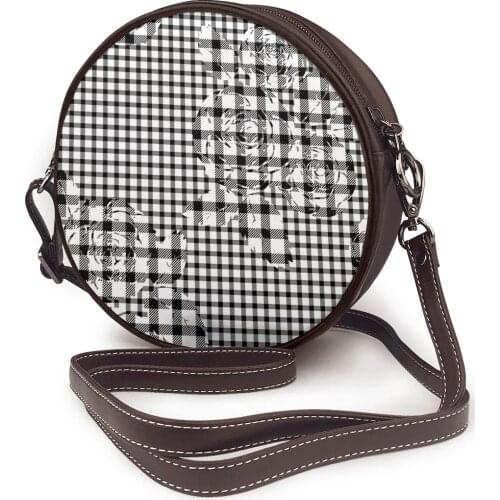 2021 Summer Womens Fashion Small round Bag Black Plaid With Flowers Shoulder Bag Messenger Crossbody Bag Phone Coin Purse