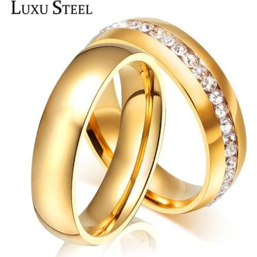 LUXUSTEEL Promotion Classic Stainless Steel Couple Anniversary Wedding Ring For Women/Men Gold/Silver Color Rings Jewelry Gift