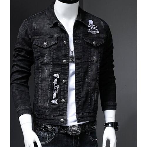 Mens M-5XL Black Embroidered / printed Skull Denim Coats New Fashion Men Spring Autumn Casual Jean Jackets Outwear Denim Jackets