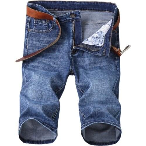 Mens Casual Slim Straight Stretch Five-point Pants Mens Blue Denim Business Casual Thin Section Pure Color Without Wrinkles