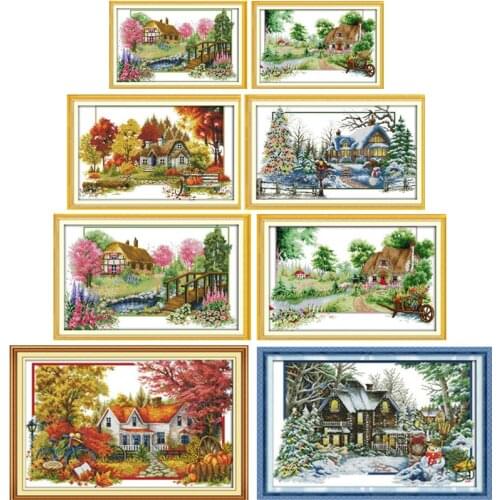 Cross-stitch Kits Autumn Winter Home Town House Patterns Counted Cross Stitch DIY Embroidery for Home Decor Needlework Paintings