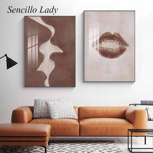 Romantic Couple Kiss Lips Canvas Painting Abstract Poster Fashion Vintage Art Print Simplicity Wall Picture Modern Home Decor