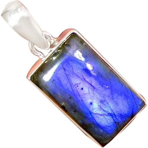 Nature Blue Fire Labradorite Pendant 925 Sterling Silver Jewelry, 39 mm, MHBAP5284