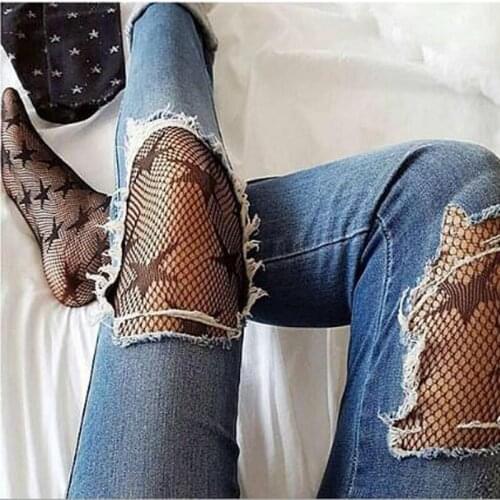 New European station new fashion beautiful leg socks mesh five-pointed star pantyhose stockings female star fishnet socks