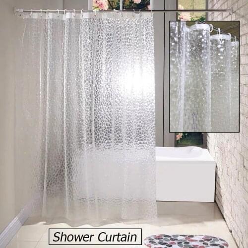 Plastic PVC 3d Waterproof Shower Curtain Transparent White Clear Bathroom Anti Mildew Translucent Bath Curtain With 12 PCS Hooks