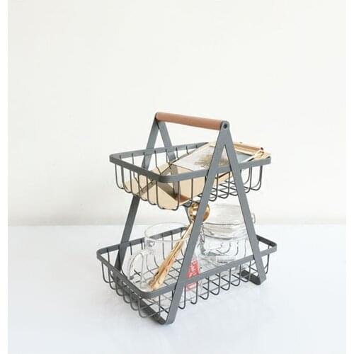 Japanese Nordic Style Simple Double Layer Portable Iron Sundries Desktop Storage Rack