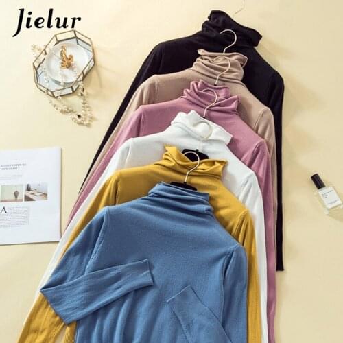 Jielur Turtleneck Pullovers Sweaters Autumn Winter Slim-fit Solid Color Femme Korean Knitted Chic Slim Long Sleeve Pullover