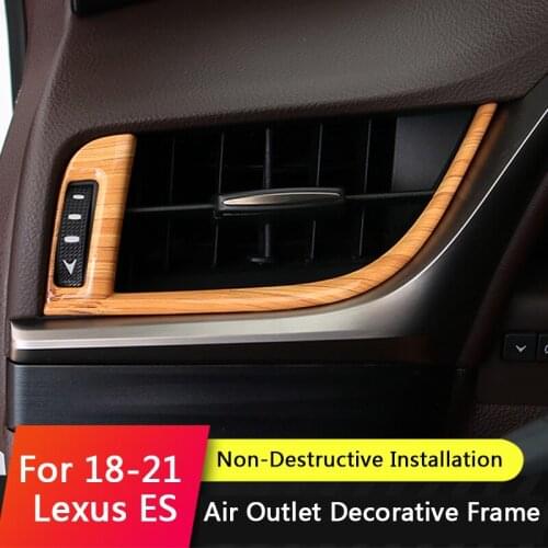 QHCP Car Air Outlet Frame Cover Left Right Dashboard AC Vent ABS Carbon Fiber Wood Grain For Lexus ES200 260F 300H 2018 2Pcs/Set