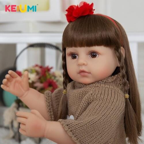 KEIUMI 55cm Full Body Silicone Reborn Baby Doll Toy Realistic Alive Babies Dress Up Princess Toddler For Girl Birthday Gift