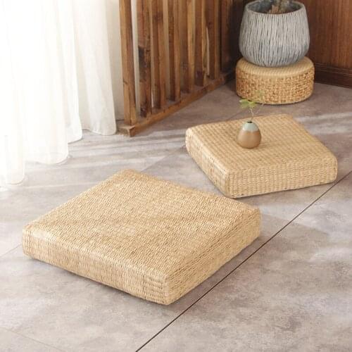 Hand Made Rattan Straw Futon Floor Cushion Square Upset Outdoor Cushions Meditation Cushion Meditation Worship Tatami Cushion