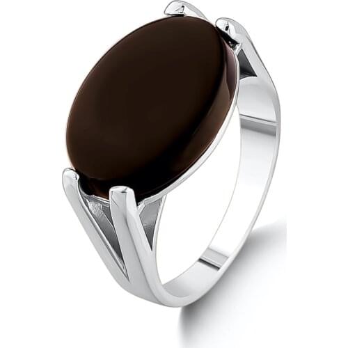 Silver Plain Model Men Ellipse Black Onyx Gemstone Ring Gifts For Husband Solid 925 Sterling Silver