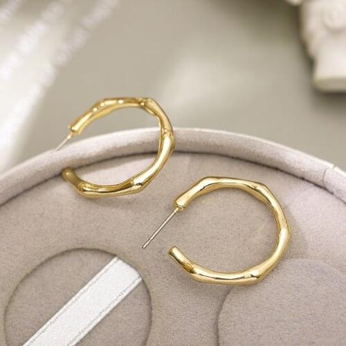 New Trendy Thin Circle Hoop Earrings for Women Girls Fashion Gold Geometric Statement Bamboo Earrings Minimalist Jewelry 2021