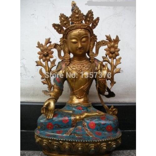 Shitou 001110 Tibet Buddhist Classic bronze gild cloisonne White Tara Kwan-yin Buddha statue