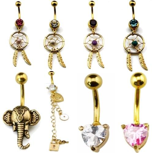 Showlove-1Pc Charming Gold DIfferent Design Navel Belly Button Rings Navel Bar Piering Jewelry
