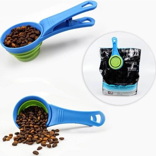 IdYllife Dog Cat Food Spoon Folding Silicone+Plastic Foldable Sealing Clip Portable 118ml for Pets Food Storage Keep Fresh Mini