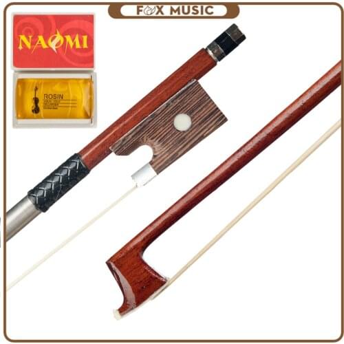 Student Bow 4/4 Size Violin Bow Brazilwood Bow +Rosin Round Stick White Horsehair W/ Wenge Frog
