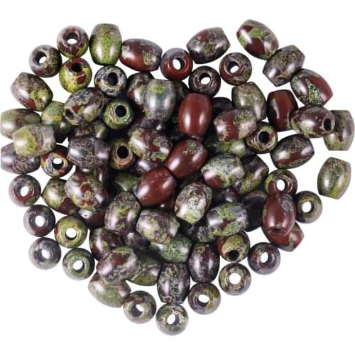 TUMBEELLUWA 1Lot (20Pc)Oval Dragon Bloodstone Large Hole(4.5mm)Charm European Gem stone Loose Beads fits Bracelet,Jewelry Making