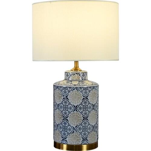 Chinese Column Straight Pattern Ceramic Table Lamp For BedRoom Bedside Living Room Foyer Study Desk Reading Night Light TD103