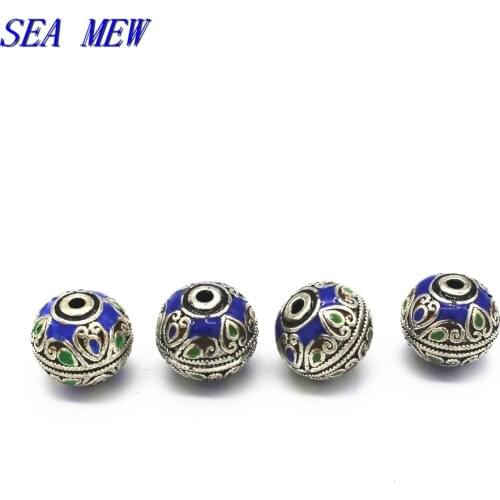 5pcs 8mm 12mm 15mm 18mm Vintage Metal Cupronickel Enamel Spacer Beads Hole Beads Nepal Handmade Beads For Jewelry Making