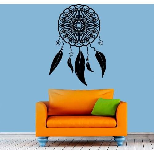 Protection Symbol Art Wall Decor Sticker Vinyl Self Adhesive Dream On Catcher Dreamcatcher Feathers Wall Decals