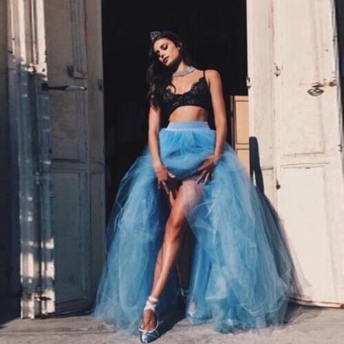 New Bohemian Hi low Blue Long Tulle Skirts For Bridal Elegant Tutu Skirt Women Elastic Waist Female Adult Skirt Custom Fashion