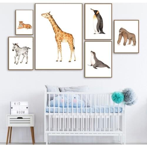 Giraffe zebra tiger penguin Sea Lions Nursery Wall Art Canvas Painting Nordic Posters And Prints Wall Pictures Kids Room Decor
