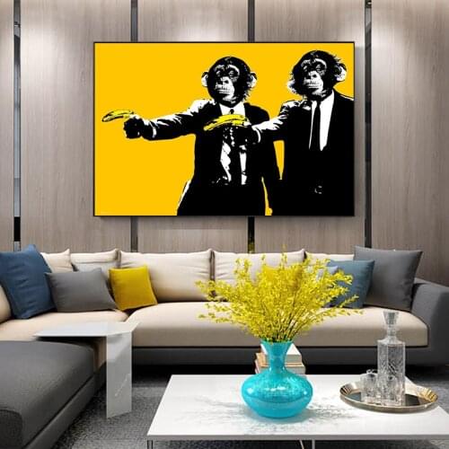 Animal Monkey Banana Canvas Paintings Wall Art Picture Modern Yellow Posters and Prints Cuadros For Living Room Home Decoration