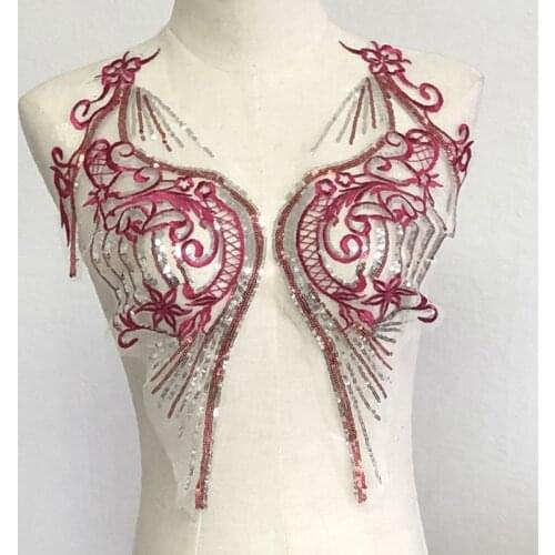 1 PairFlowers Sequins Embroidered Patch For Wedding Evening Dress DIY Neckline Collar Mesh Sew On Patches Applique Costume Decor