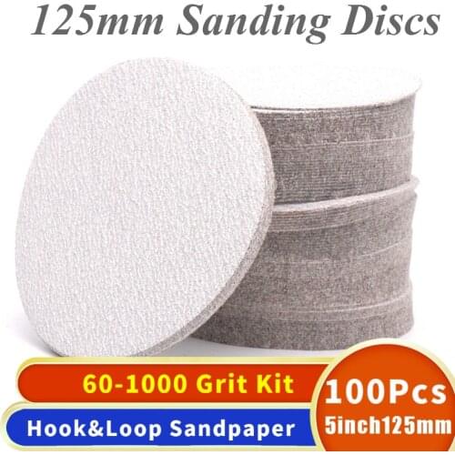 100PCS/BOX 125MM 60-1000 Grits White Coated Hook And Loop Sanding Disc For Grinding Wall Paint
