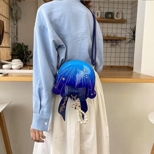 2021 Creative Jellyfish Shaped Bow Ladies Shoulder Bag Fashion Gradient Rivet Messenger Bag PU Leather Wallet Girl