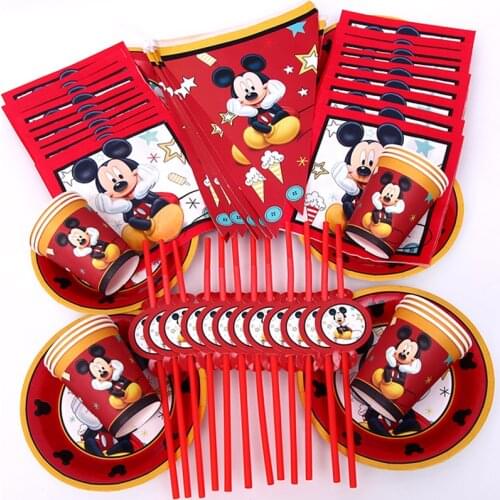 68PCS Red Mickey mouse 12 people birthday Party Decorations Kids Baby Shower Cup Plate Napkins Straw Set Birthday Party Supplies