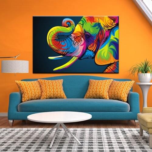 Abstract watercolor Colourful diagram Wall Art Canvas Painting Animal Elephant Mural Home Decor Living Room Picture Poster