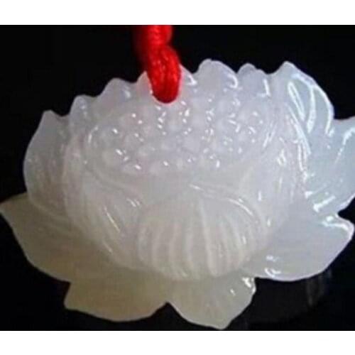 Free Shipping natural hand-carved Chinese jades pendant - White jades lotus pendant necklace