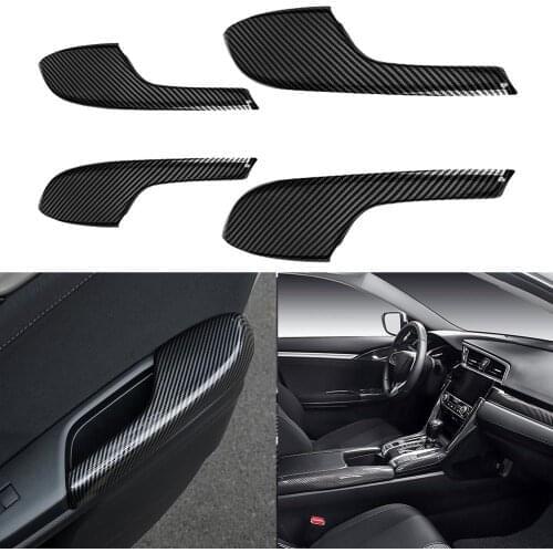 For Honda Civic 2016-2020 Carbon Fiber Interior Door Armrest Panel Trim Cover Car Interior Door Bowl Decoration Frame Stickers