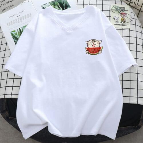 Summer Harajuku T-shirts Cute Eat Watermelon Pattern Cotton Women Casual Tee Shirt Short Sleeved Loose Oversized T shirt Tops