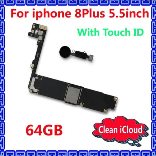 Good working original motherboard for iphone 8 Plus with / without touch ID,64gb unlocked mainboard IOS system for iphone 8Plus
