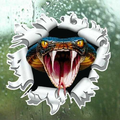Interesting Car Stickers Snake Anger Cobra Head Come Out From Bullet Hole Car Styling PVC 13cm x13cm Vinyl Motorcycl Accessories